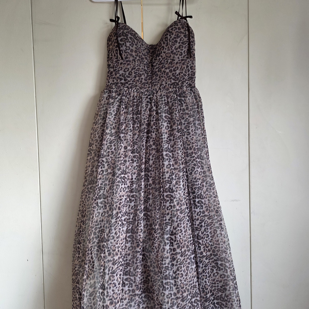 Strapless Leopard Print Maxi Dress - Grey